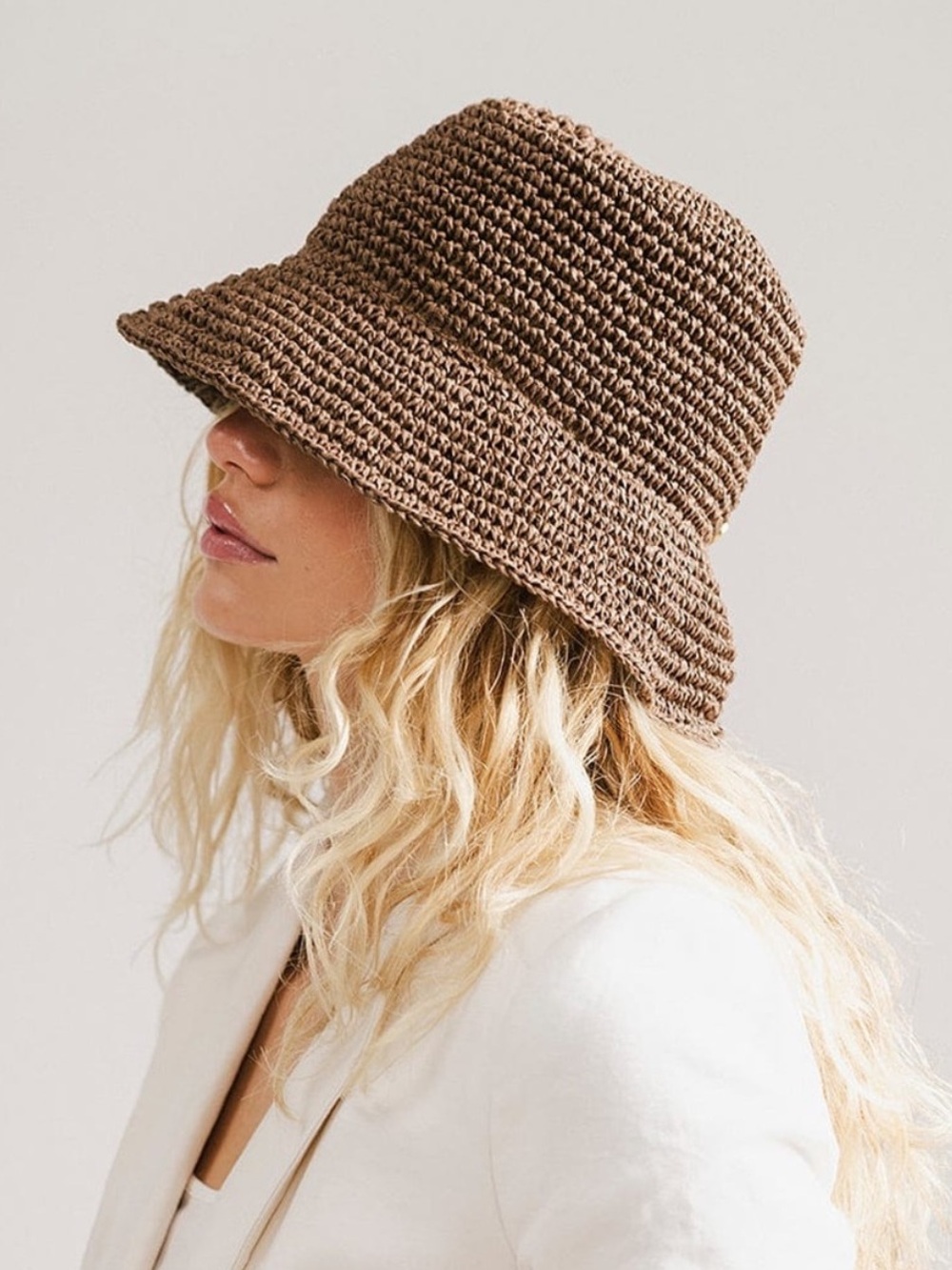 GIGI PIP Sal Crochet Bucket Hat in Chocolate Brown